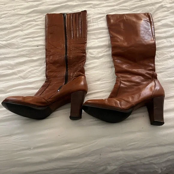 Brown Leather Knee-High Boots - Picture 1 of 6